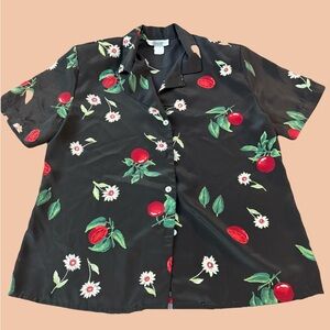 Black Floral and Fruit Print Shirt